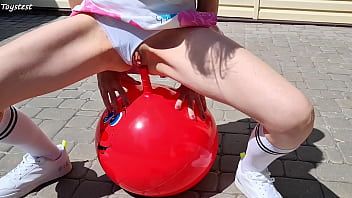 Play Horny Stepsister Riding Fitness Ball with DOUBLE PENETRATION