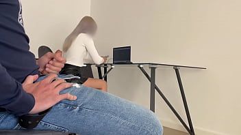 Play My boss calls me and I jerk off in front of her in the office while I wait, she helps me finish cumming by giving me a blowjob
