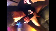 Play Twink rubbing his smooth cock on a seat and jerking off through the polyester of the tshirt