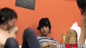 Play Emo twink Brandon White enjoys threeway with other horny men